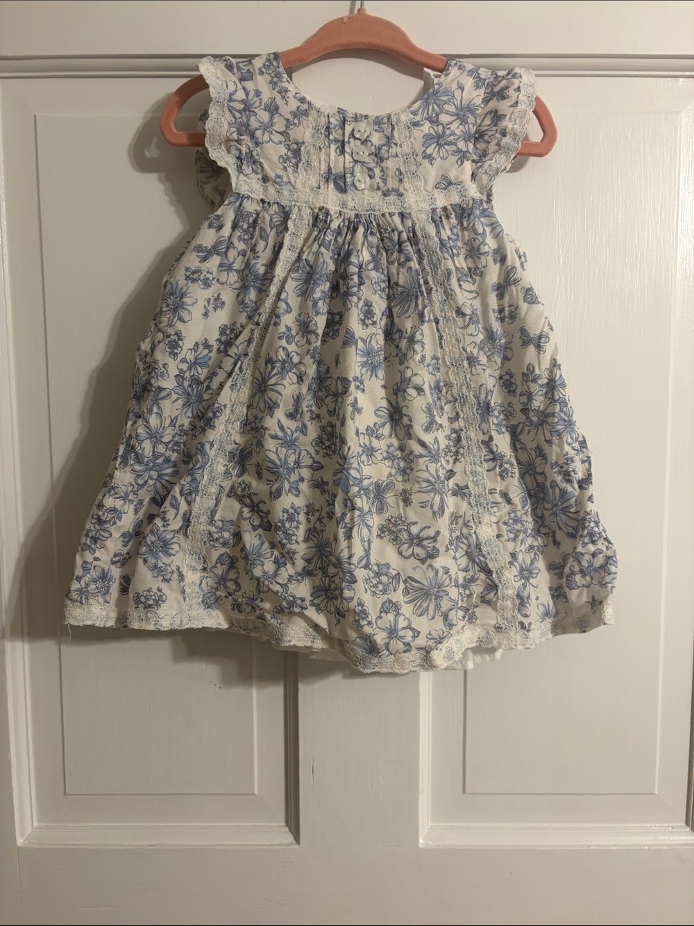 Piper and Posie Girls White and Blue Floral Cotton Dress with matching shoes